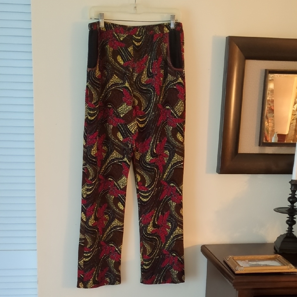Women's Patterned Pull-On Pants - Red & Gold Swirl